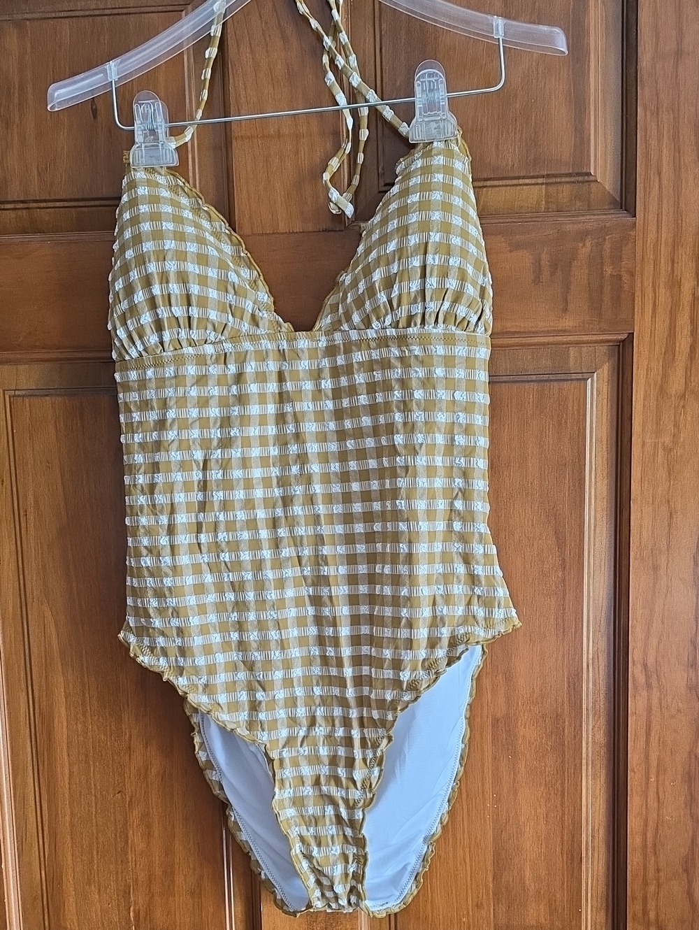 J. Crew TAN And White Gingham One-Piece Swimsuit